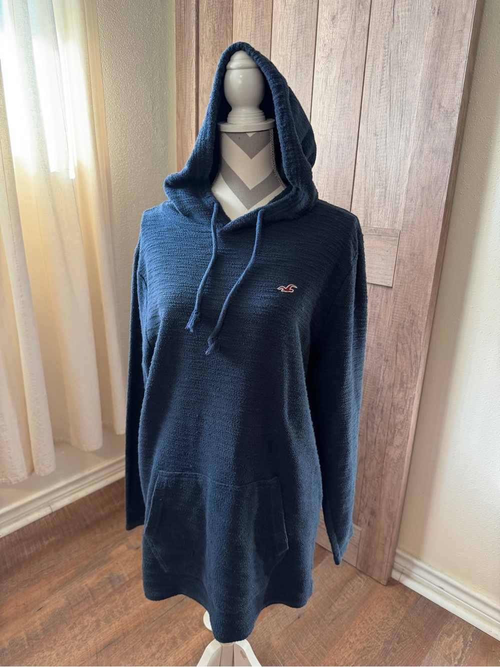 Hollister Surf Hoodie navy blue medium textured cotton terry women’s beach cover